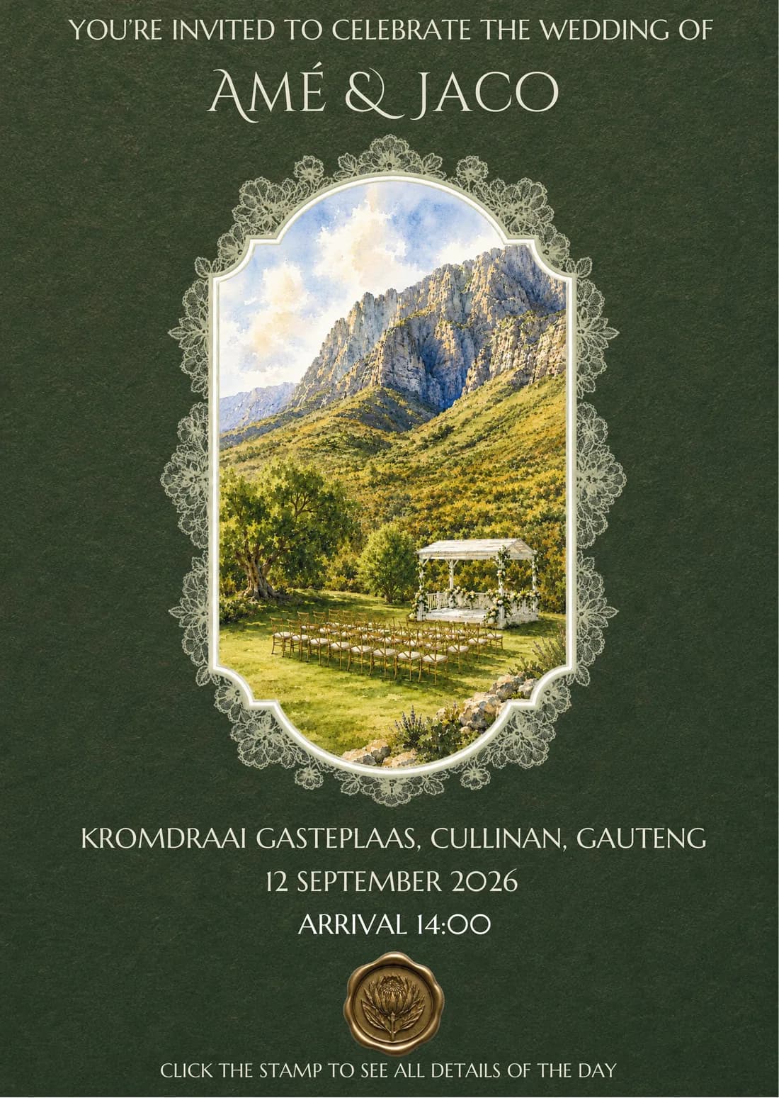 Amé & Jaco digital wedding invitation