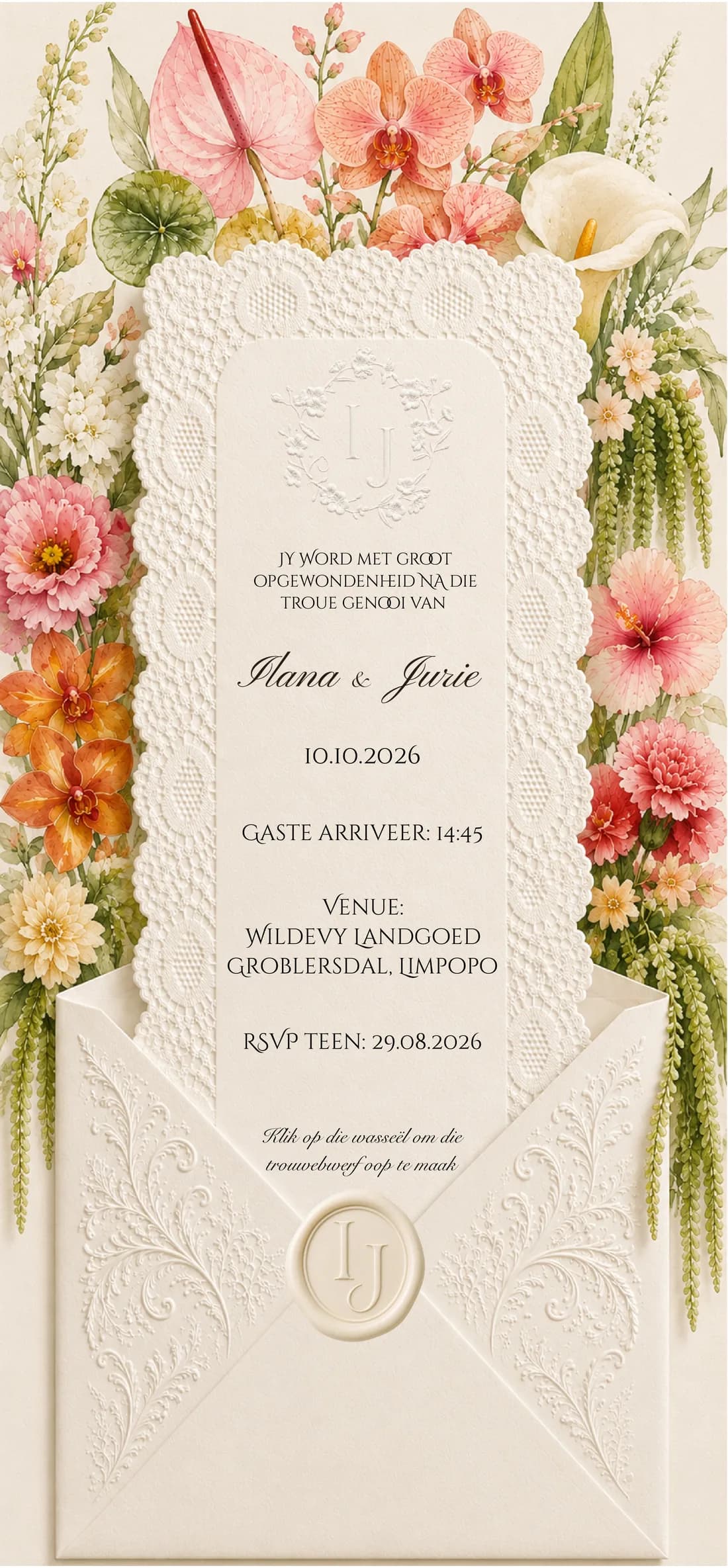 Ilana & Jurie digital wedding invitation