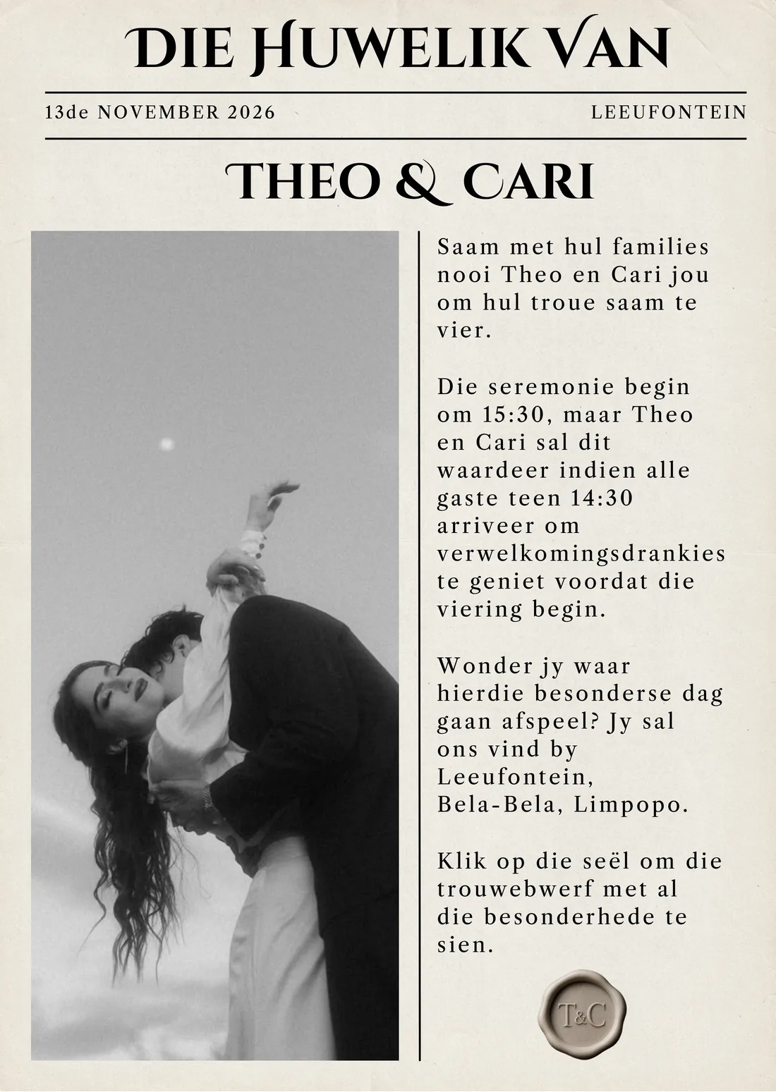 Theo & Cari digital wedding invitation