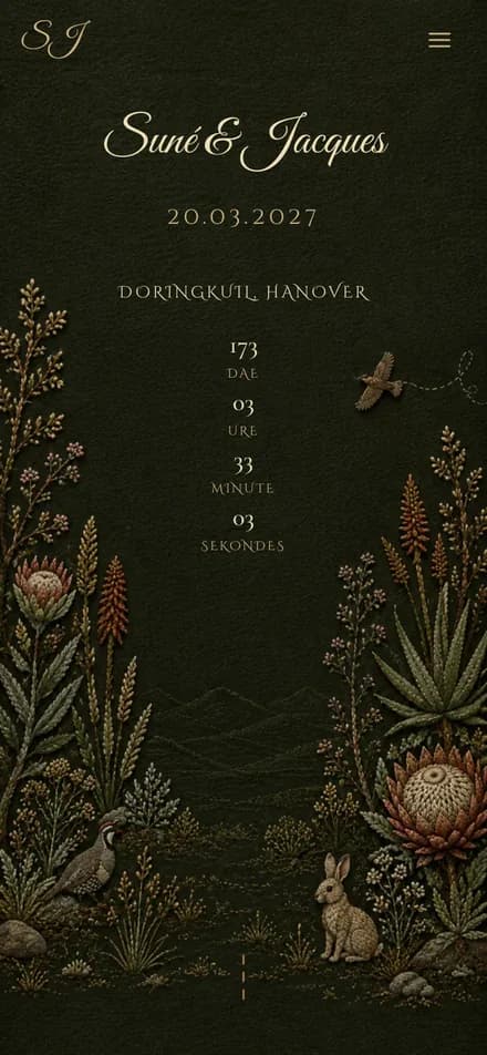 Suné & Jacques wedding website, opened